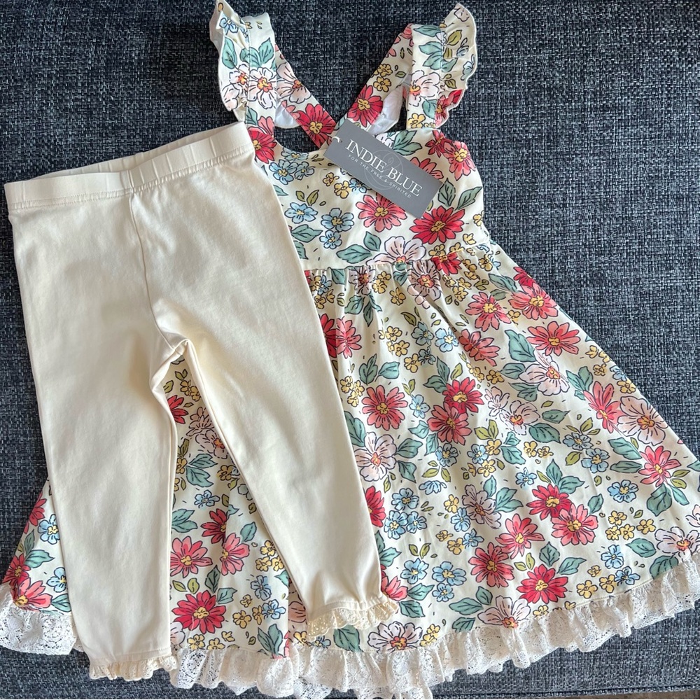 NWT Indie Blue Bree Crossback Dress With Leggings Size 6